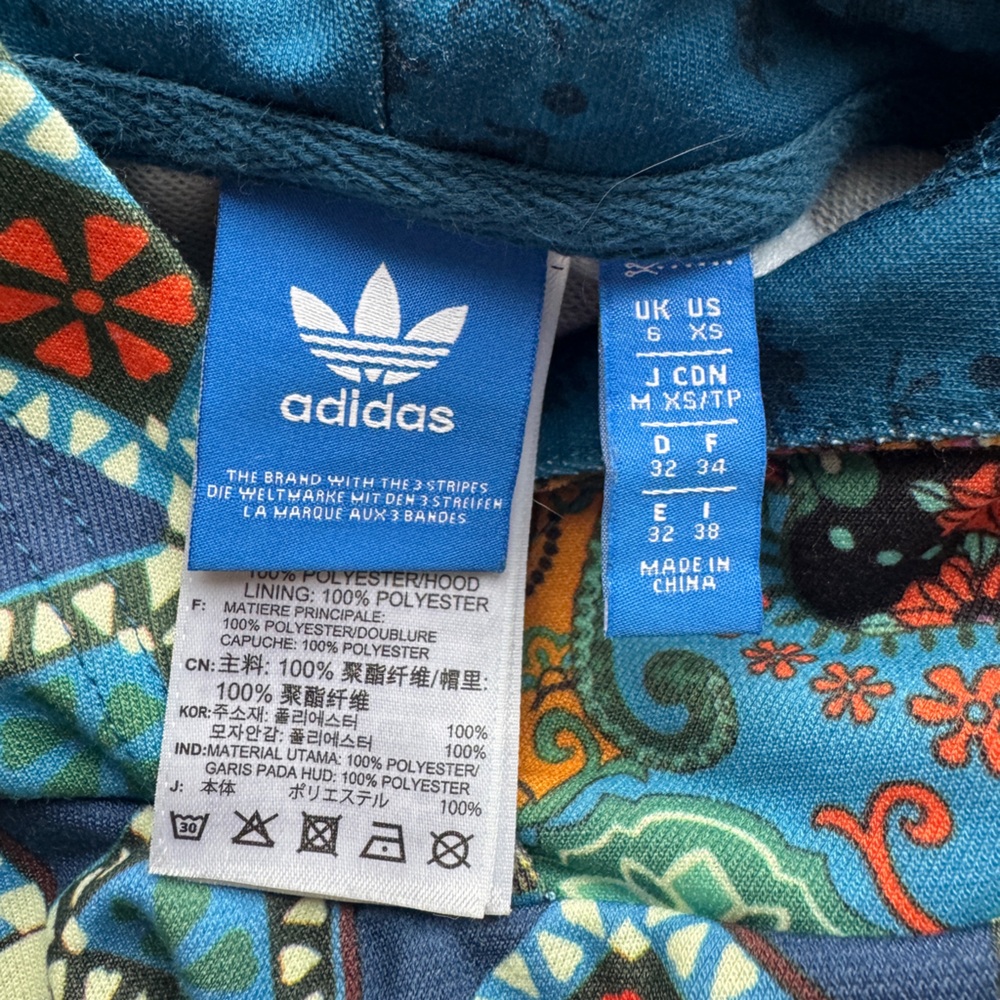 adidas x FARM Rio Borbomix Cropped Hoodie XS Women’s Printed Sweatshirt - Picture 8 of 10